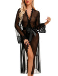 RSLOVE Lingerie for Women Sexy Long Lace Kimono Robe Mesh Chemise Lace Gown Swimsuit Cover Up