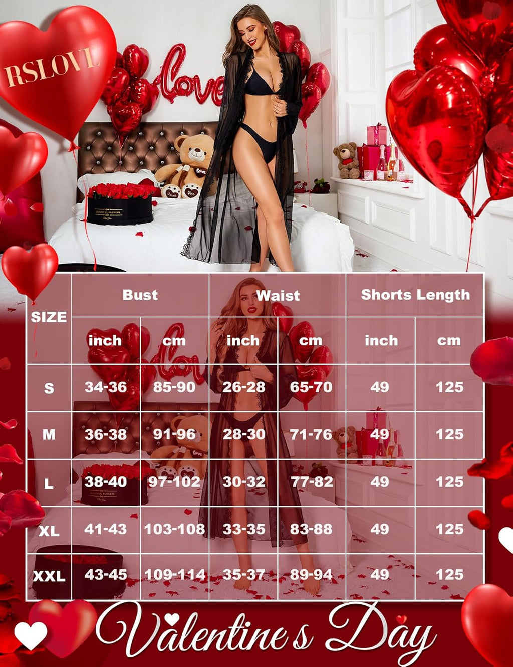 RSLOVE Lingerie for Women Sexy Long Lace Kimono Robe Mesh Chemise Lace Gown Swimsuit Cover Up