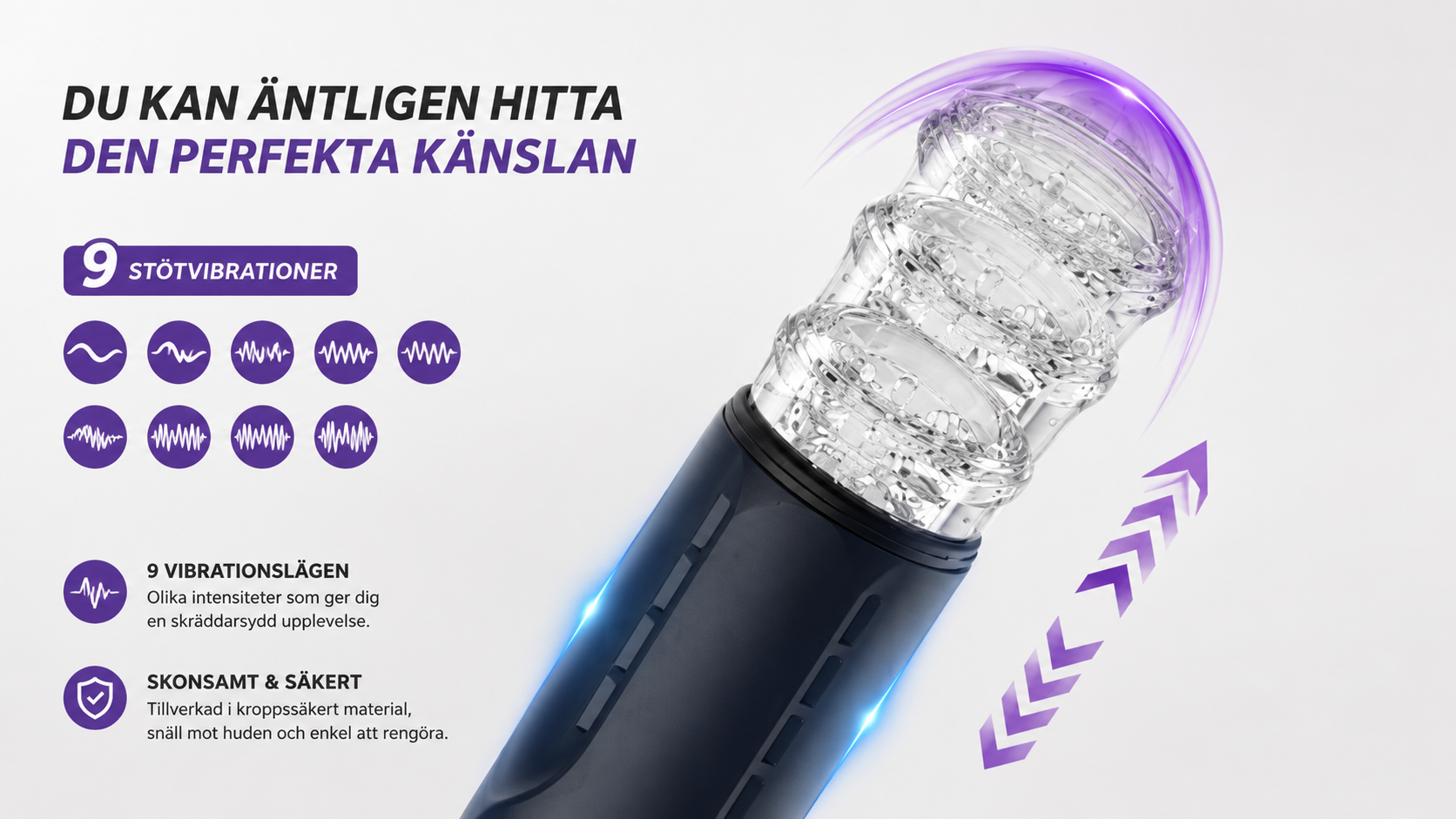 Automatisk masturbator med 9 olika rörelselägen